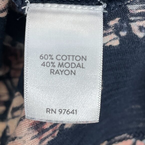 J Jill Womens XL Petite Navy Floral Off Shoulder Top 3/4 Sleeve Blouse Shirt - Picture 5 of 9